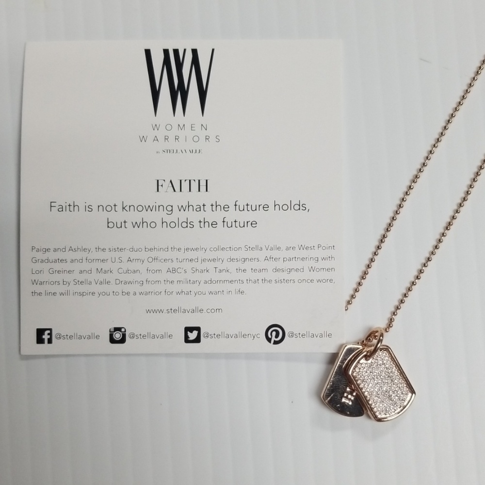 Women warriors rose gold faith necklace.